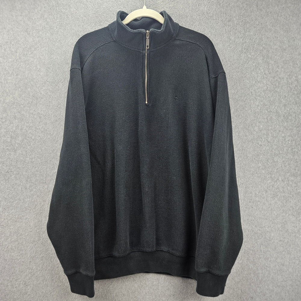 WOLVERINE | Mens Quarter Zip Pullover Sweater Black Cotton Waffle Knit Large